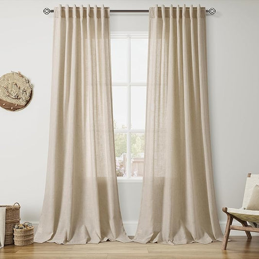 Taupe Burlywood Linen Curtains for Living Room 94 Inches Long Light Filtering Semi Sheer Curtain Back Tab Rustic Luxury Neutral Modern Farmhouse Decor Drapes for Bedroom Dinner Room 52x94, 2 Panels