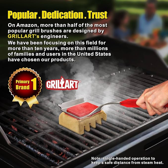 GRILLART Grill Brush Bristle Free, Replaceable BBQ Cleaning Pad (No Handle), Safe Replacement Cleaning Pad/Head for Cast Iron/Stainless Steel Grates - Deep-Reach