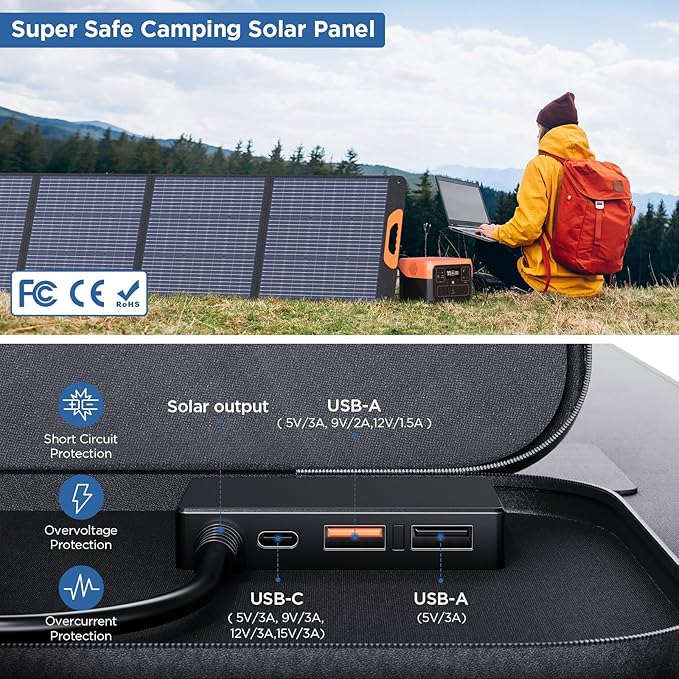 ZOUPW 220W Portable Solar Panel for Power Station,23.5% Efffciency Mono Foldable Solar Charger for Jackery 1000 V2/EcoFlow Delta/Bluetti/Anker Solix,IP67 Waterproof for RV Camping Home Backup