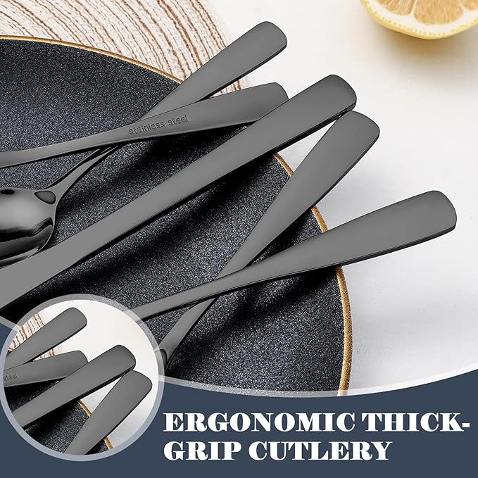 BEWOS 49-Piece Black Silverware Set with Organizer - Stainless Steel Silverware Set for 8 with Steak Knives and Drawer Organizer, Mirror Polished Flatware Set for Home and Restaurant, Dishwasher Safe