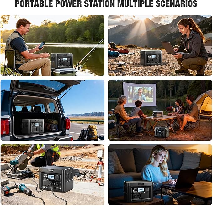 GRECELL 1200W Portable Power Statio with 200W Portable Solar Panel 23.5% High Efficiency Solar Panel, 672Wh LiFePO4 Battery Solar Generator with 9 Output Ports for Outdoor Camping, RV, Travel