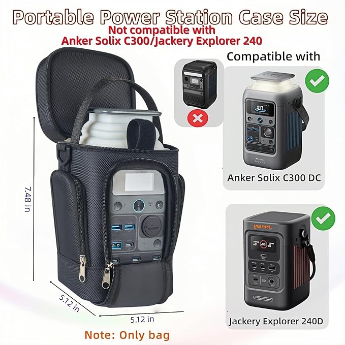 Carrying Case Compatible with Anker SOLIX C300DC and Jackery Explorer 240D Mobile Power Station - Premium Padded Travel Case with Zippered Window and Adjustable Shoulder Straps