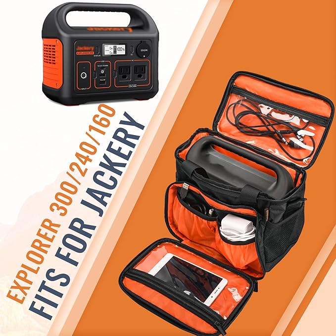 CROTIRAD Travel Carrying Bag Compatible with Jackery Explorer 300 240 160, Portable Power Station Storage Case with Front Pockets for Charging Cable and Accessories, Black