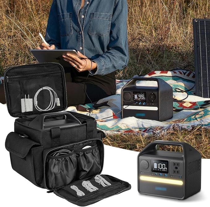 Carrying Case Compatible with Jackery Explorer 240/300/160/GOLABS R300/Anker 521 Portable Power Station,Waterproof Travel Storage Bag with Multiple Pockets for Charging Cable and Accessories(Bag Only)