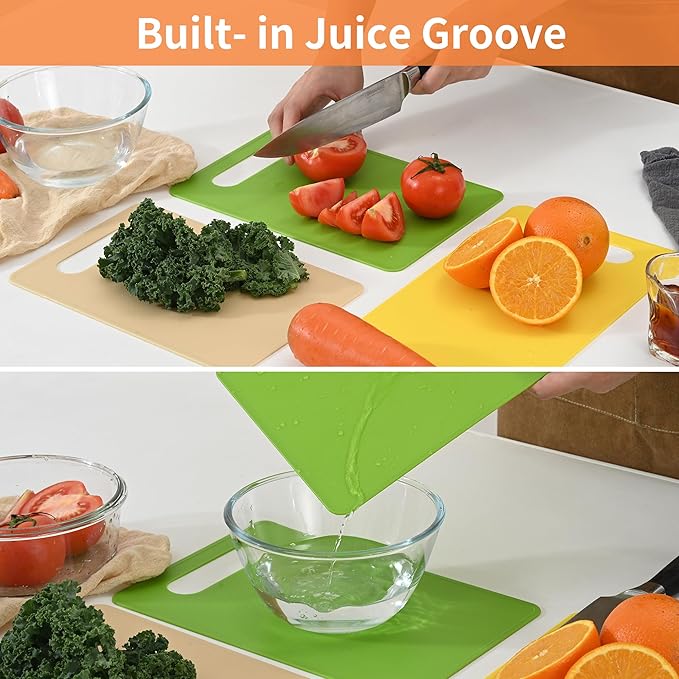 Luckyiren Kitchen Cutting Board Set of 6, Plastic Cutting Boards with Easy Grip Handle for Kitchen Cooking, Non Slip Cutting Mat Pad for Meat, Fruit, Vegetables, 12 Inch by 8 Inch