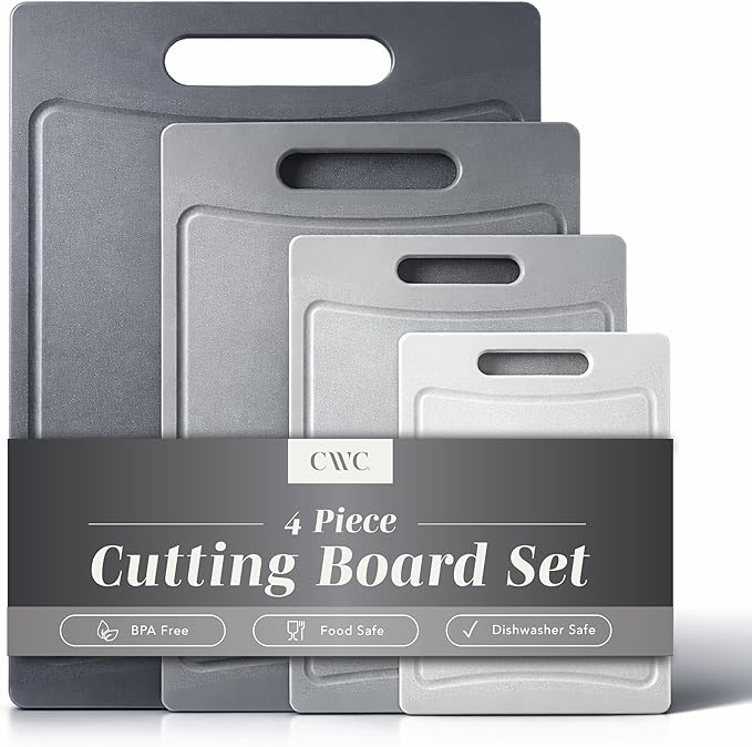 COOK WITH COLOR Non-Slip Cutting Board Set – Kitchen Essentials with Easy Grip Handle for Meat, Veggies, and Fruits, 4 Cutting Boards, Gray-New