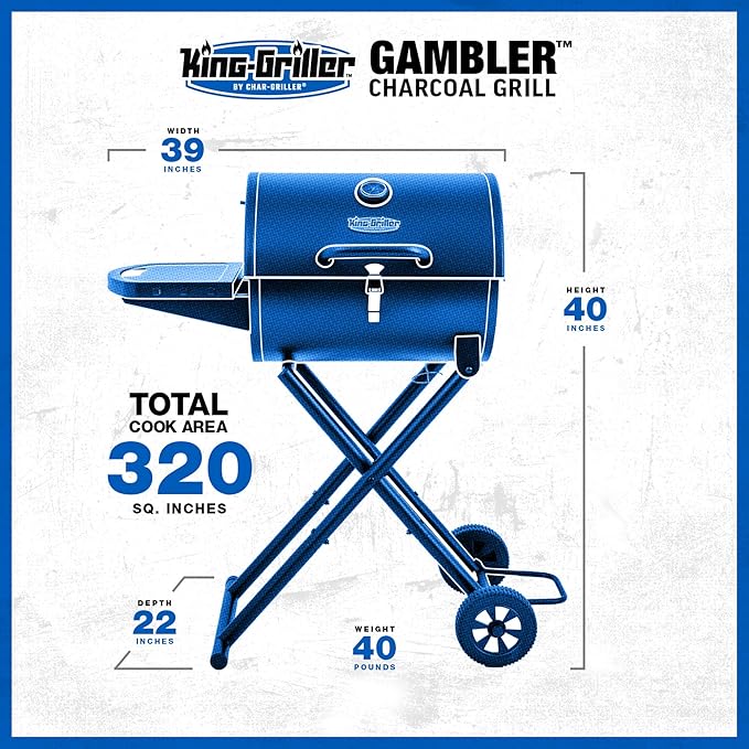 Char-Griller E1816 King-Griller Gambler Portable Charcoal Grill in Black