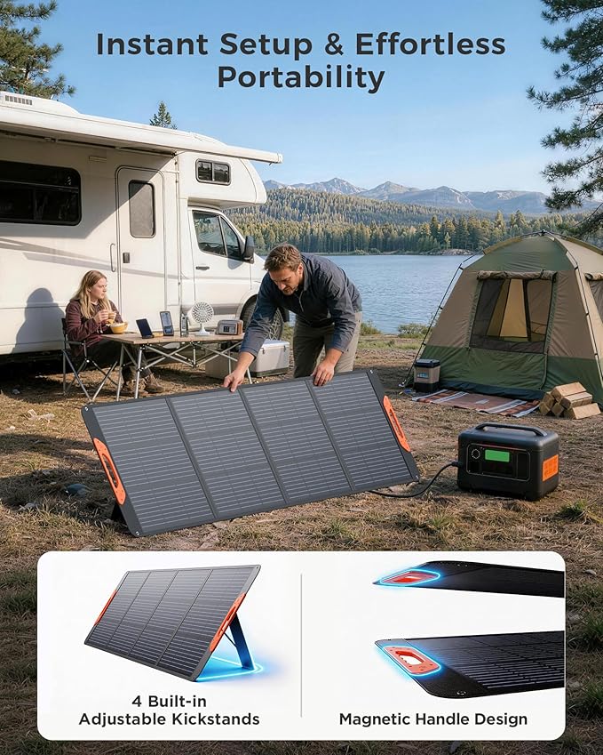 ZOUPW 200W Portable Solar Panel for Power Station,23.5% Efficiency Mono Foldable Solar Charger with 4 Kickstands for Jackery 1000 V2/Bluetti/EcoFlow/Anker,IP67 Waterproof for Camping RV Power Backup