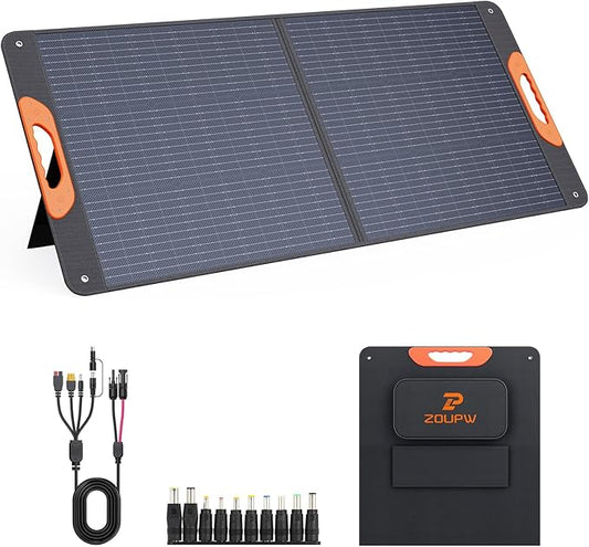 ZOUPW 110 Watt Portable Solar Panel for Jackery Explorer 300/500/Ecoflow/Anker Solix/Bluetti, Foldable Monocrystalline Solar Charger IP67 Waterproof Offgrid Power for Camping RV Battery Backup