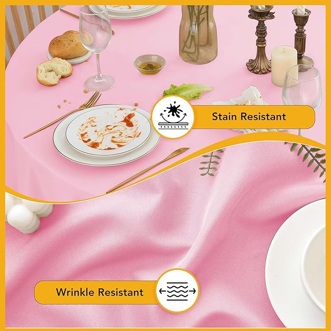 10-Pack Pink Round Tablecloths, 70 Inches, Stain-Resistant Polyester for 3-4 Ft Round Tables - Washable Table Covers for Weddings, Banquets, Birthday Parties, Events