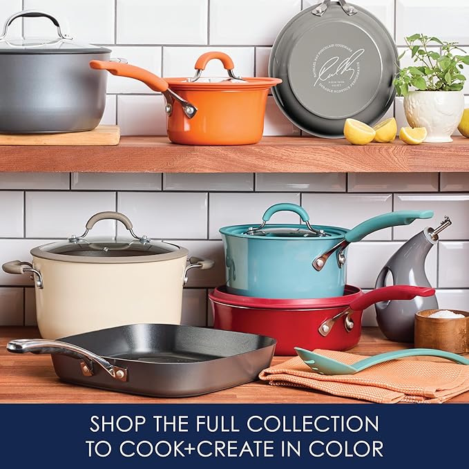 Rachael Ray Cook + Create Nonstick Cookware/Pots and Pan Set, 10 Piece, Red