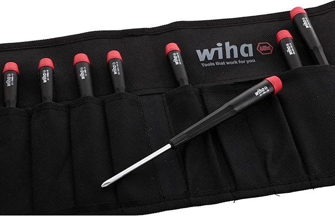 Wiha 26199 Slotted and Phillips Screwdriver Set in Rugged Canvas Pouch, 8 Piece