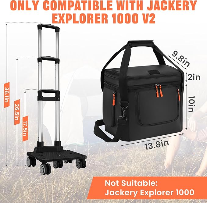 Carrying Case with Wheels Compatible with Jackery Explorer 1000 V2, Portable Power Station Travel Bag Padded for Explorer 1000 V2 with Detachable Trolley, Multi-pocket & Adjustable Shoulder Strap