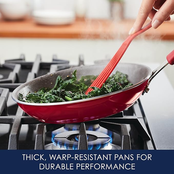 Rachael Ray Cook + Create Nonstick Cookware/Pots and Pan Set, 10 Piece, Red