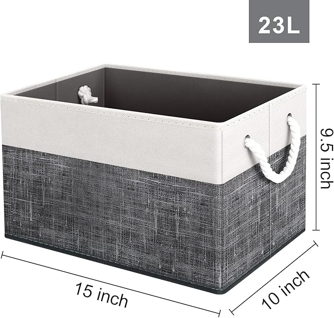 Fab totes Storage Bins [38-Pack], Foldable Storage Baskets for Organizing Toys, Books, Shelves, Closet, Large Storage Box with Rope Handles, Sturdy Organizer Bins, White & Black