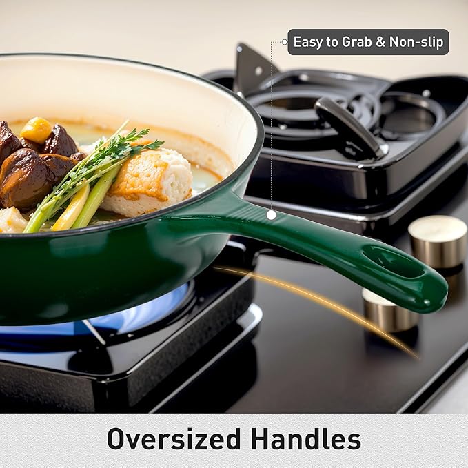 MAISON ARTS 7 Piece Enameled Cast Iron Cookware Set, Induction Dutch Oven Pot with Lid, Emerald Non Toxic Pots and Pans set, PFOA-PFOS Free