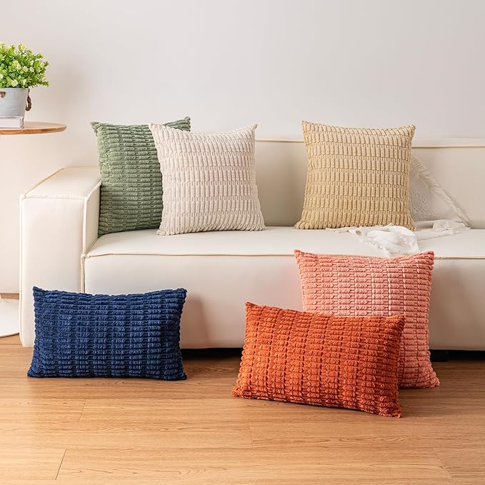 Pack of 2 Corduroy Decorative Throw Pillow Covers 12x20 Inch Soft Striped Pillow Covers Modern Farmhouse Home Decor for Sofa Living Room Couch Bed（Sky Blue）