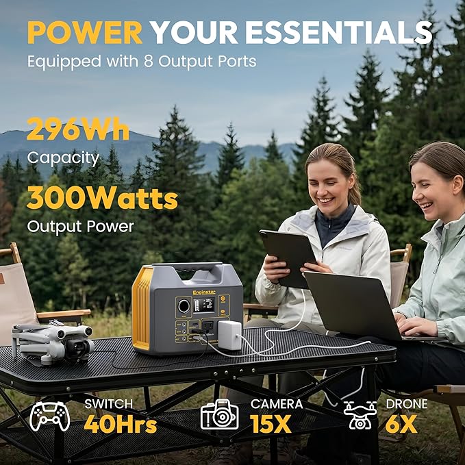 EnginStar Portable Power Station,300W Solar Generator, 110V 296Wh Power Bank Two Pure Sine Wave AC Outlet 80000mAh Lithium Battery Pack for Camping Outdoors Trip RV Hunting Vans Emergency Backup