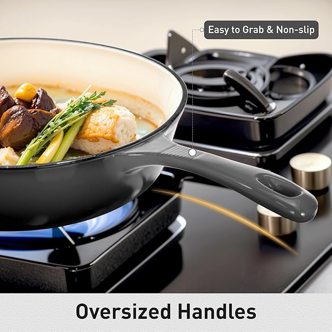 MAISON ARTS 7 Piece Enameled Cast Iron Cookware Set, Induciton Dutch Oven Pot with Lid, Grey Non Toxic Pots and Pans set, PFOA-PFOS Free