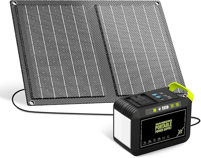 MARBERO 88.8Wh Solar Generator with 21W Solar Panel Included Portable Power Station 80W 110V 120W Max for Camping Outdoor Hiking Fishing Emergency