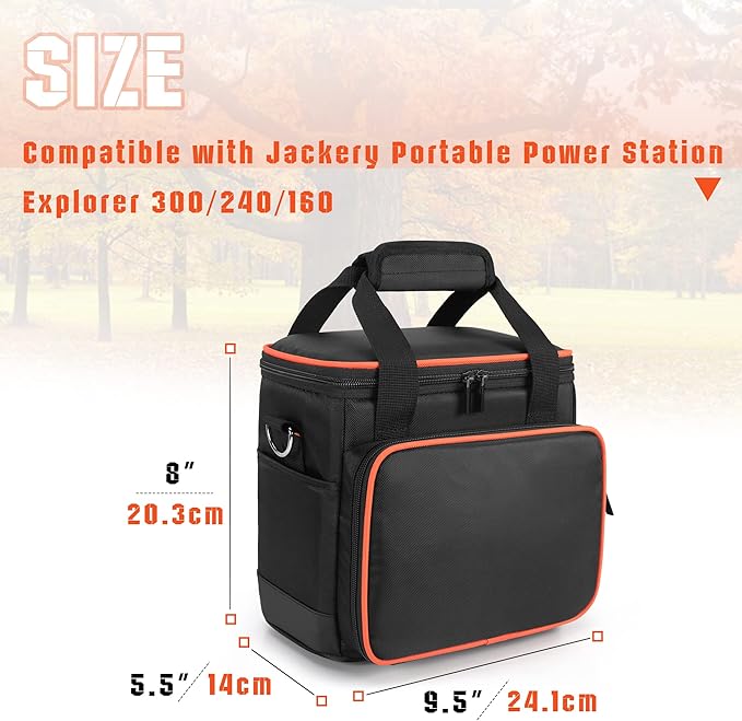 Trunab Travel Carrying Bag Compatible with Jackery Explorer160/240/300, Portable Power Station Storage Case with Waterproof Bottom and Front Pockets for Charging Cable and Accessories