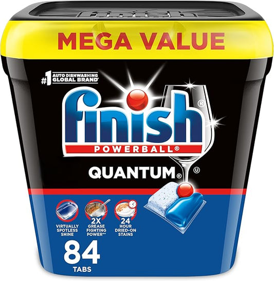 Finish Quantum Dishwasher Pods, No Pre-Rinse Dishwasher Detergent Soap Removes 24HR Dried-On Stain and Grease, Leaving a Virtually Spotless Shine, 84 Count