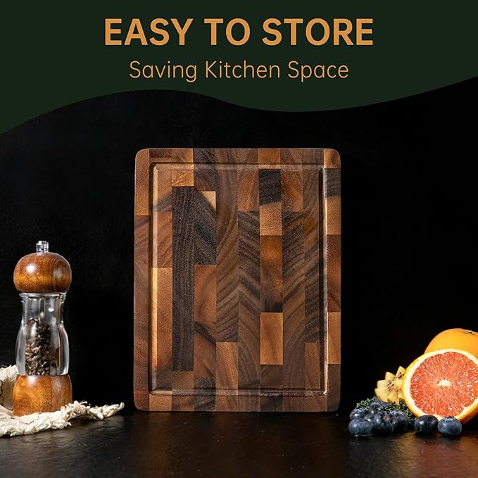THETCHRY Walnut Wood Small Cutting Board, Compact Chopping Board with Deep Juice Groove, Knife Friendly & Non-Slip Design, 10x8x0.8 Inch for Fruit Cheese Prep