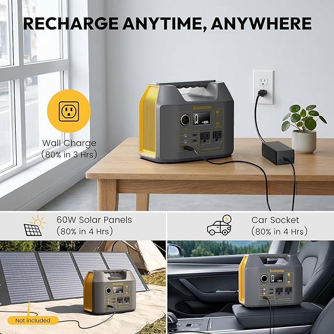 EnginStar Portable Power Station,300W Solar Generator, 110V 296Wh Power Bank Two Pure Sine Wave AC Outlet 80000mAh Lithium Battery Pack for Camping Outdoors Trip RV Hunting Vans Emergency Backup