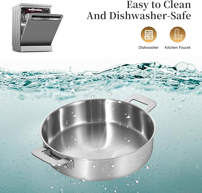 LOLYKITCH 8.5-10 Inch Tri-Ply Stainless Steel Frying Pans and 12 Inch Sauté Pan with Lid,Induction Cookware Set,Multipurpose and Detachable Handle,Dishwasher and Oven Safe