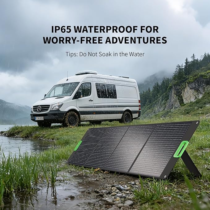 200W Portable Solar Panel for Power Station, Foldable Solar Charger w/ 4 Kickstands, IP65 Waterproof Solar Panel Kit w/DC XT60 Anderson Aviation Output for Outdoor RV Camper Blackout