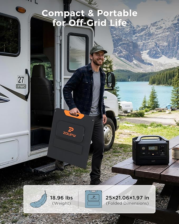 ZOUPW 200W Portable Solar Panel for Power Station,23.5% Efficiency Mono Foldable Solar Charger with 4 Kickstands for Jackery 1000 V2/Bluetti/EcoFlow/Anker,IP67 Waterproof for Camping RV Power Backup