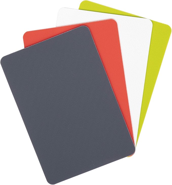 Dexas Heavy Duty Grippmat Flexible Cutting Board Set of Four, 8 by 11 inches, Gray, Red, White and Green