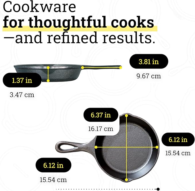 Lodge Seasoned Cast Iron Skillet - PFAS-Free, Non-Toxic Cookware - Use with an Oven, Stove, Grill, or Campfire - Naturally Non-Stick & Oven Safe - 6.5 Inches