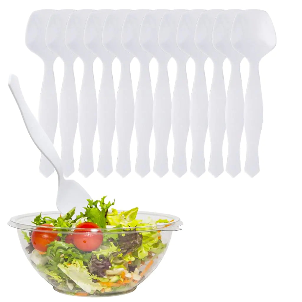 PARTY BARGAINS 8.75" Disposable White Plastic Serving Spoons 12 Pack Heavy Duty Kitchenware Serving Spoon Utensil for Wedding Catering Services Buffet Birthday Parties