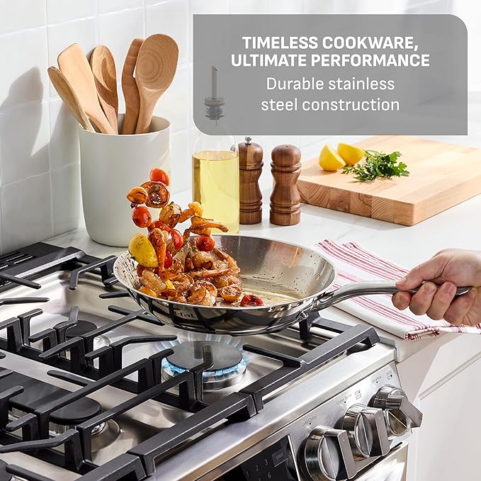 T-Fal Gourmet 11" & 12" Stainless Steel Pan Set, Induction Compatible, Dishwasher Safe, Oven Safe to 500°F, Skillet Set, Frying Pans, Silver