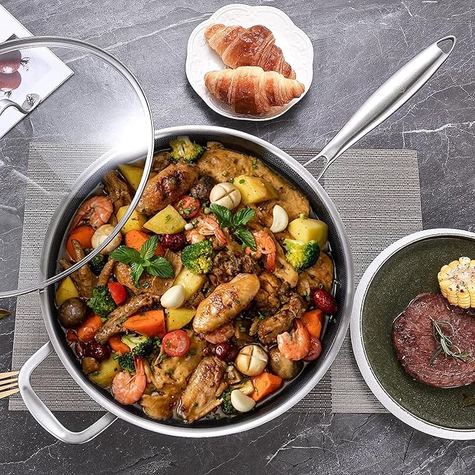LOLYKITCH Frying Pan Set Nonstick, 10 Pieces Stainless Steel Cookware Set Skillet with Detachable Handle, Induction & Oven Safe, Professional Non-Toxic PFOA Free Pans for Everyday Cooking