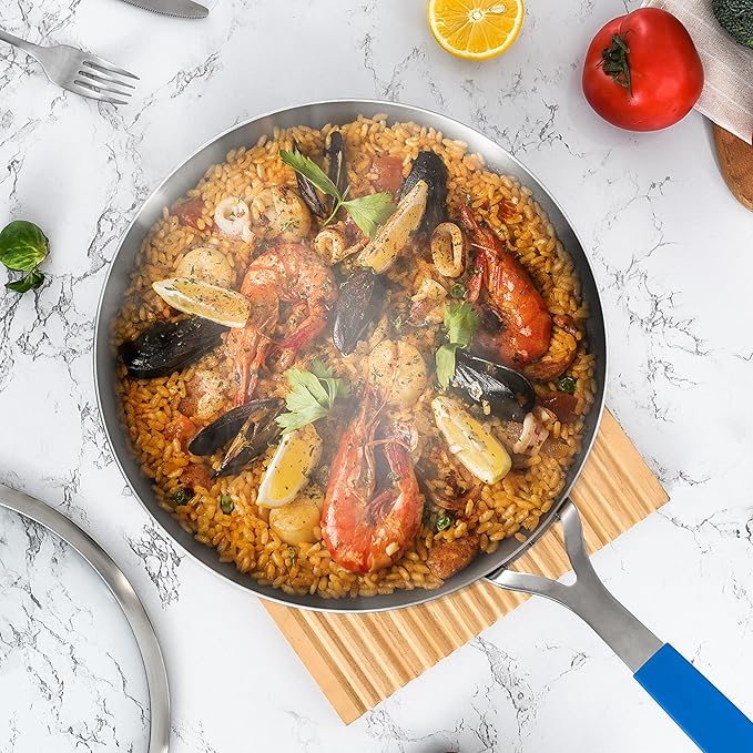 Inqibee 8.5-12 Inch Tri-Ply Stainless Steel Frying Pan set with a Lid, Skillets, Chef's Pan, Induction Cooking Pans Set, All Cooktops, Dishwasher and Detachable Handle