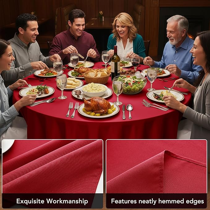 6-Pack Red Round Tablecloths, 132 Inches, Stain-Resistant Polyester for 6-8 Ft Round Tables - Washable Table Covers for Weddings, Banquets, Birthday Parties, Events