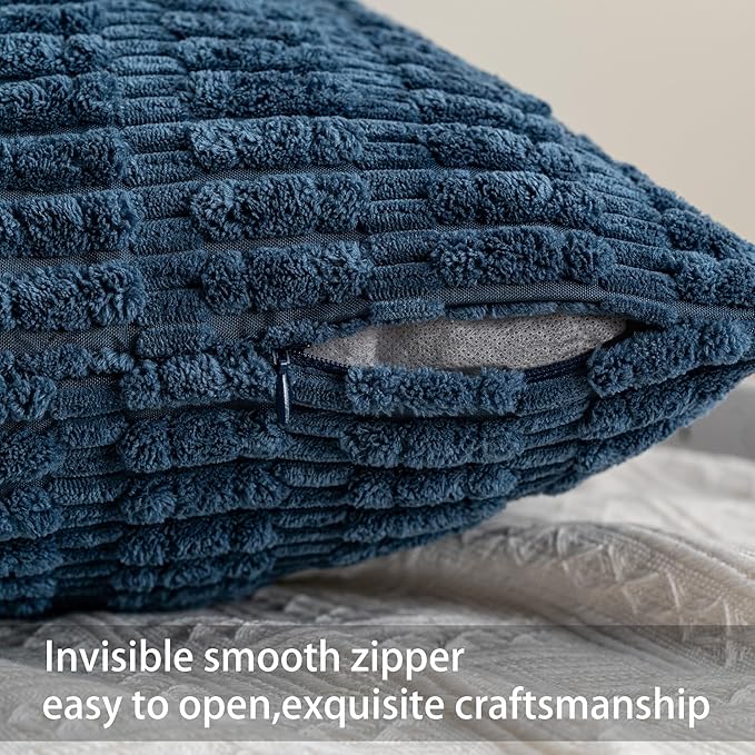 Pack of 2 Corduroy Decorative Throw Pillow Covers 12x20 Inch Soft Striped Pillow Covers Modern Farmhouse Home Decor for Sofa Living Room Couch Bed（Sky Blue）