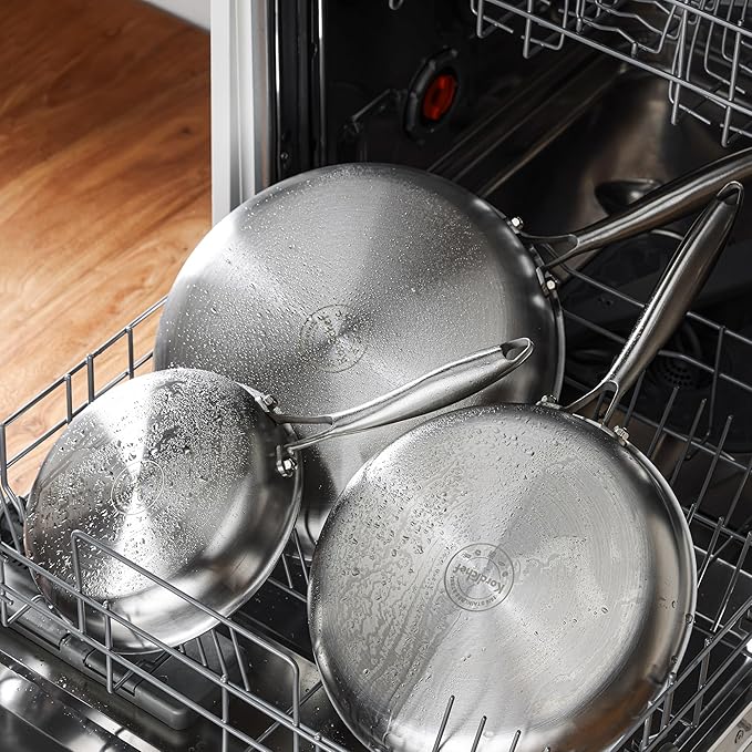 10 Inch Stainless Steel Frying Pan with Lid, Tri-Ply Healthy Stainless Steel Cookware, Pan, Skillet on Induction, Ceramic and Gas Cooktops, PFOA Free Cooking Pan, Dishwasher Safe