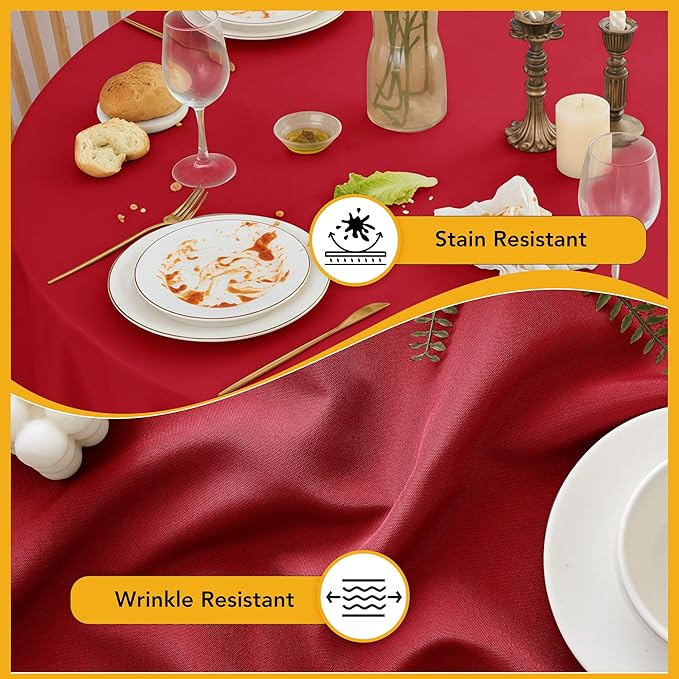 6-Pack Red Round Tablecloths, 132 Inches, Stain-Resistant Polyester for 6-8 Ft Round Tables - Washable Table Covers for Weddings, Banquets, Birthday Parties, Events