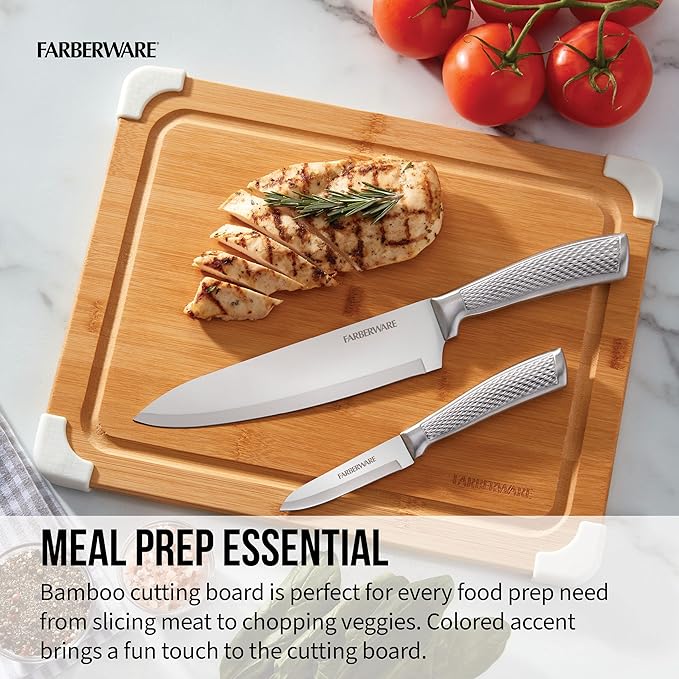 Farberware Nonslip Bamboo Cutting Board with Juice Groove,11x14 Inch,White,(Pack of 6)
