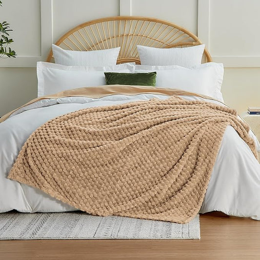 EXQ Home Fleece Blanket Queen Size for Couch or Bed - 3D Imitation Turtle Shell Jacquard Decorative Blankets - Cozy Soft Lightweight Fuzzy Flannel Blanket Suitable for All Seasons(90"×90",Brown)
