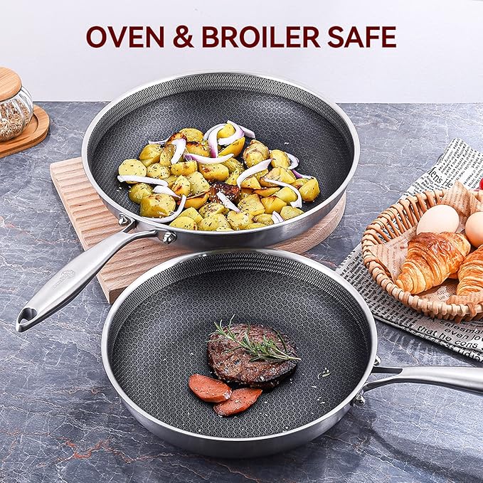 LOLYKITCH Frying Pan Set Nonstick, 10 Pieces Stainless Steel Cookware Set Skillet with Detachable Handle, Induction & Oven Safe, Professional Non-Toxic PFOA Free Pans for Everyday Cooking