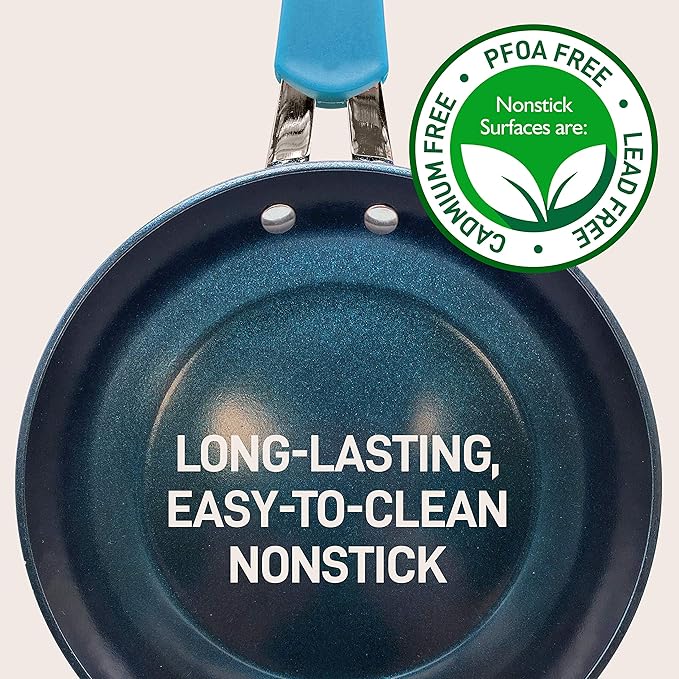 NutriChef NCCW11BL Nonstick Cookware Excilon |Home Kitchen Ware Pots & Pan Set with Saucepan, Frying Pans, Cooking Pots, Lids, Utensil PTFE/PFOA/PFOS free, 11 Pcs, Blue