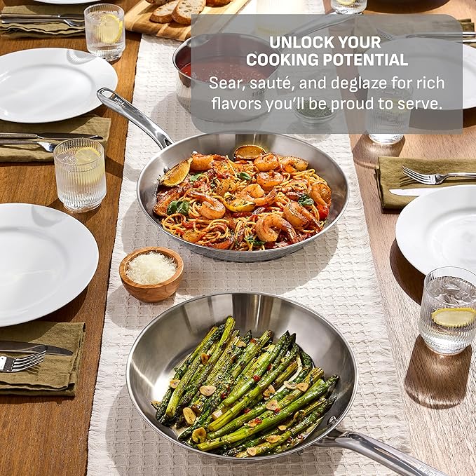 T-Fal Gourmet 11" & 12" Stainless Steel Pan Set, Induction Compatible, Dishwasher Safe, Oven Safe to 500°F, Skillet Set, Frying Pans, Silver