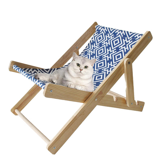 MUYG Wooden Cat Lounge ChairNatural Solid Wood Elevated Cat Beach Chair with Sturdy CanvasAdjustable Cat Hammock for Outdoor Indoor Cats Kittens Rabbits Large Pets Under 22 Pounds