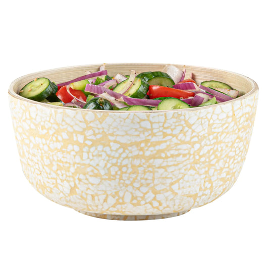 Restaurantware-Bambuddha 15 Ounce Small Salad Bowl 1 Heavy-duty Round Salad Bowl - Sustainable Reusable Beige Bamboo Serving Bowl Eggshell Print For Serving Salads Fruits And Appetizers