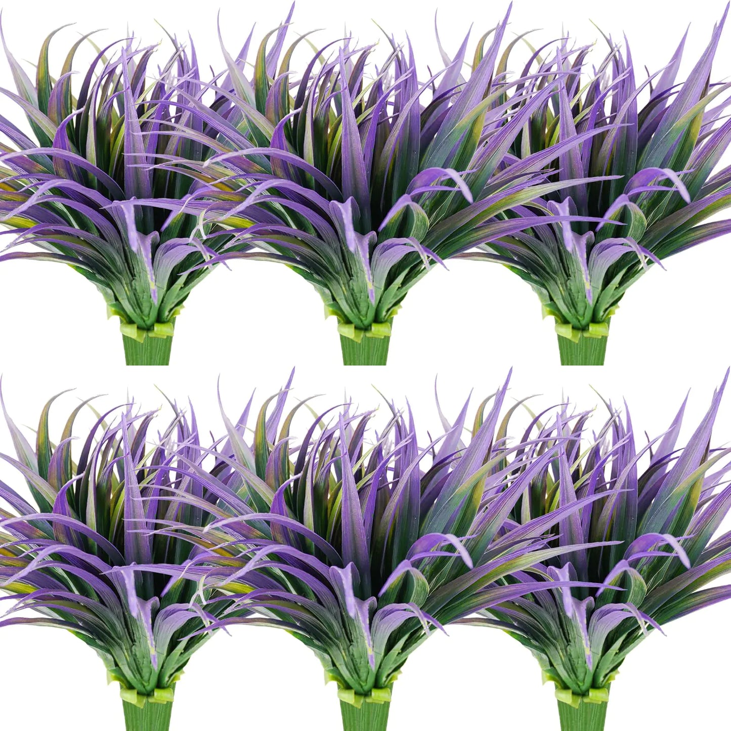 Dehoxara 24Pcs Artificial Grass Plant Fake Outdoor Plastic Plants UV Resistant Faux Grasses Greenery Shrubs for Window Box Garden Patio Porch Home Decor Light Purple