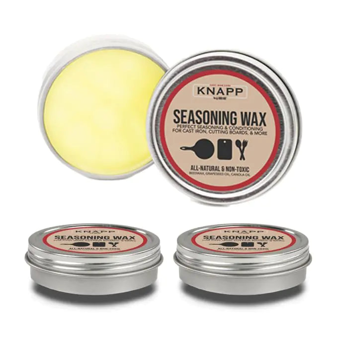 Knapp Made Cast Iron Seasoning Wax and Carbon Steel Seasoning Wax - 2 Oz Unique Blend of Natural Oils and Beeswax - Restore Cast Iron Steel Cutting Board Kitchenware Seasoning Wax (3 Pack)